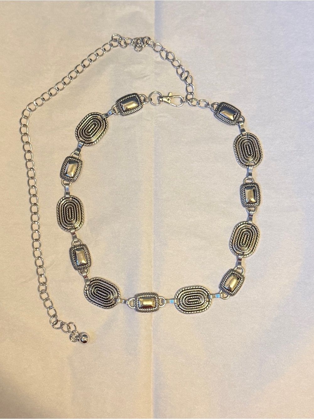 NEW Elan's Daughter Rectangle Oval Belt in Silver / 41 inches